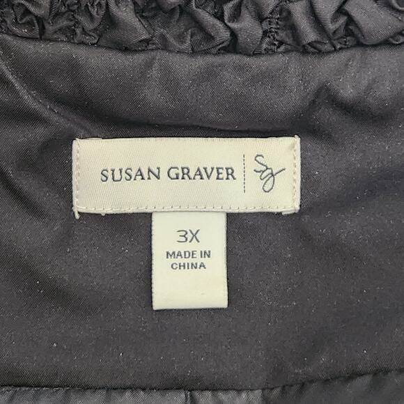 Susan Graver Black Puckered Material Collar Full Zip Lightweight Jacket 3X Plus - Picture 6 of 7